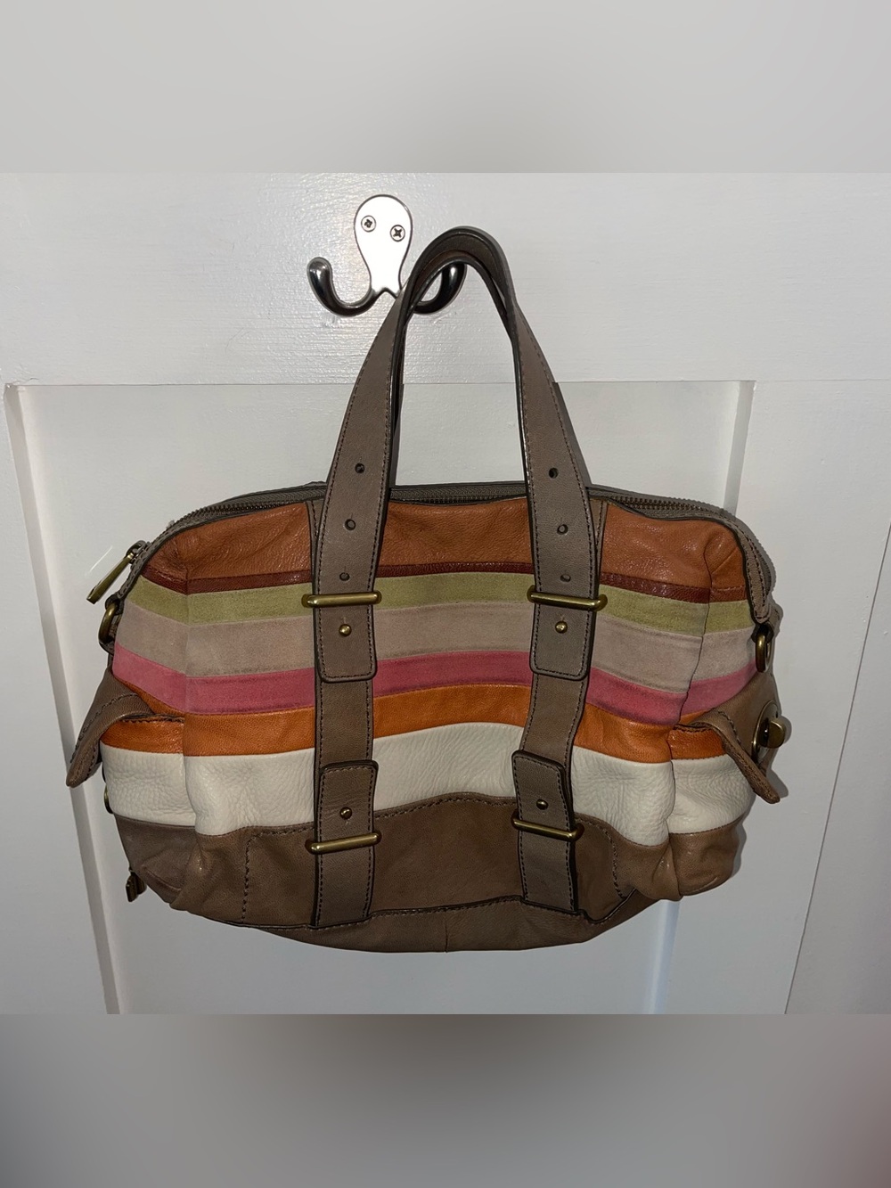 Y2K Fossil Leather Multicolor Handbag. Missing Shoulder Strap